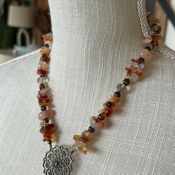 Gold and Brown Bohemian Necklace with Crystal Pendant - Picture 8 of 10